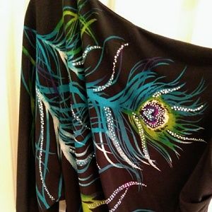 Bisou Bisou One Shoulder Peacock Dress Sz 16